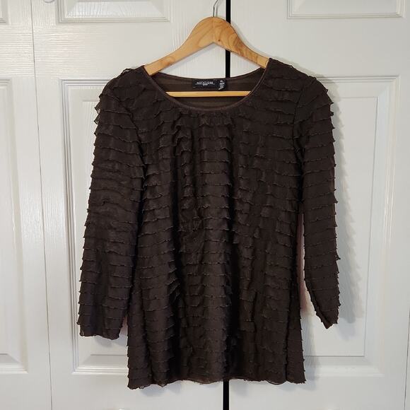 Vintage Notations Womens Brown Layered Blouse Size Med Fiesta Neutral Ruffle USA - Picture 1 of 9
